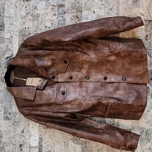 Manly Faux Leather Western Style Brown Jacket Brand New